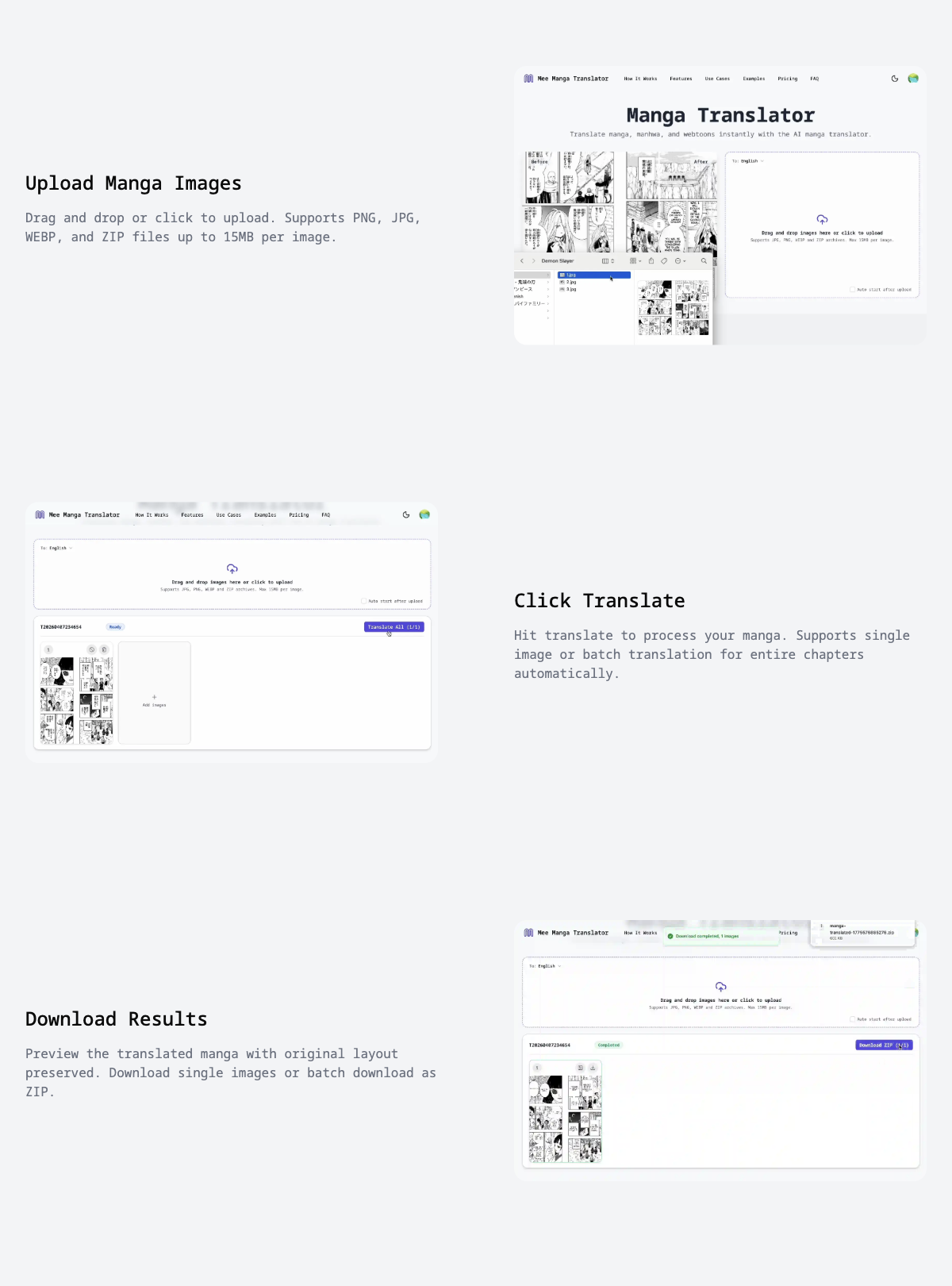 Manga Translator Japanese-to-English landing page